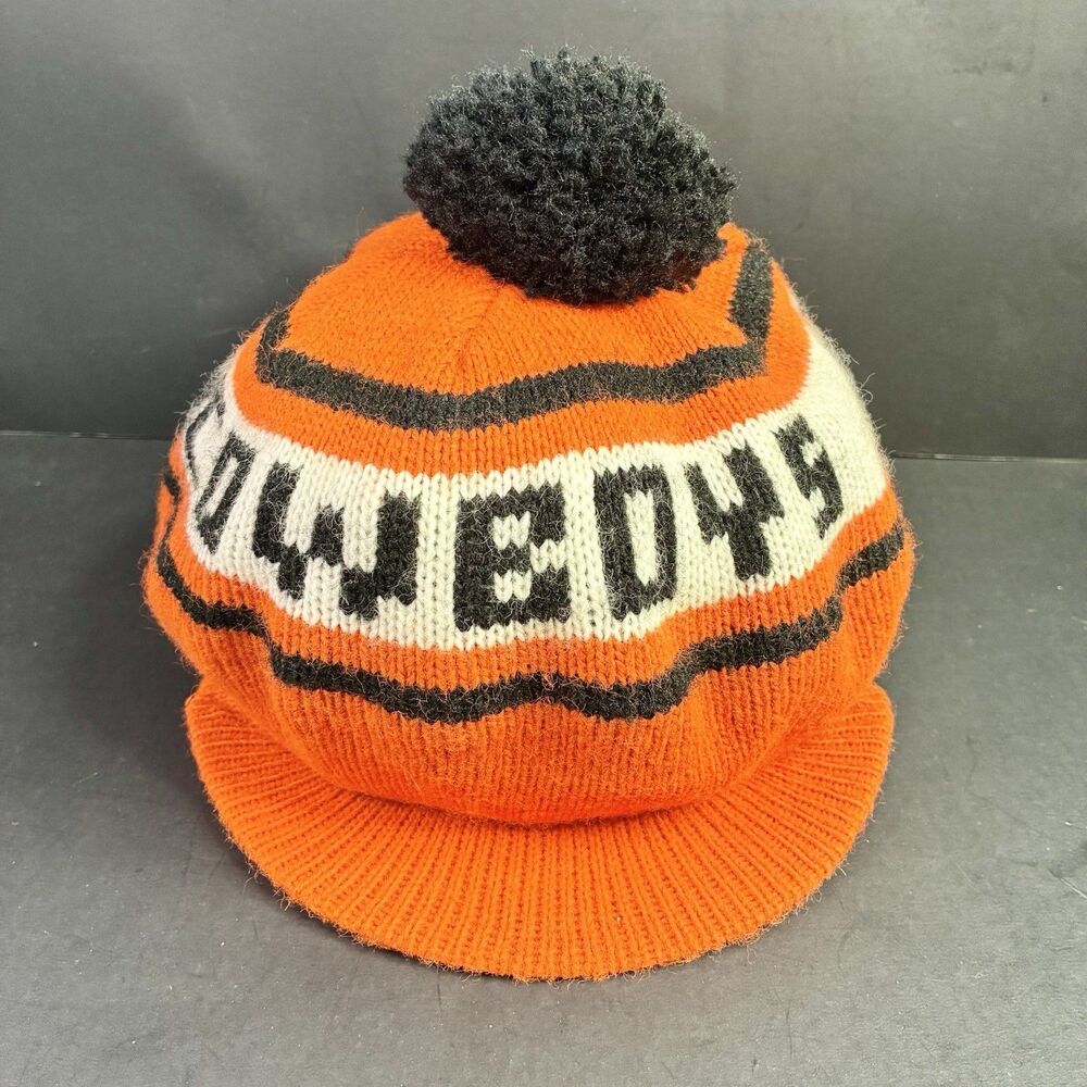 VTG Knit Winter Pom Beanie Hat Rasta Cap NCAA OSU Oklahoma State Cowboys *READ*